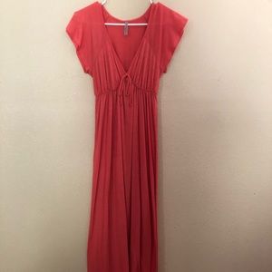 Coral color maxi dress